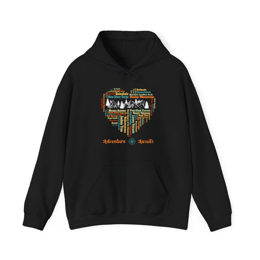 All 63 US National Park Bucket List Name Camping Heart Love Hiking Hoodie - NPT057ALL