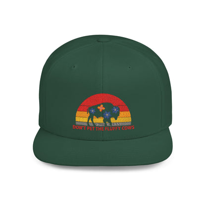 Don't Pet The Fluffty Cows Embrpidered Cap. Yellowstone National Park Flat Bill Snapback Gifts for Outdoor Enthusiasts Hat