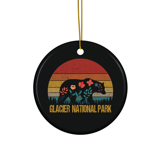 Glacier Ornament, Glacier National Park Bear Flowers Hiking Camping Ceramic Ornament - NP0399ALL