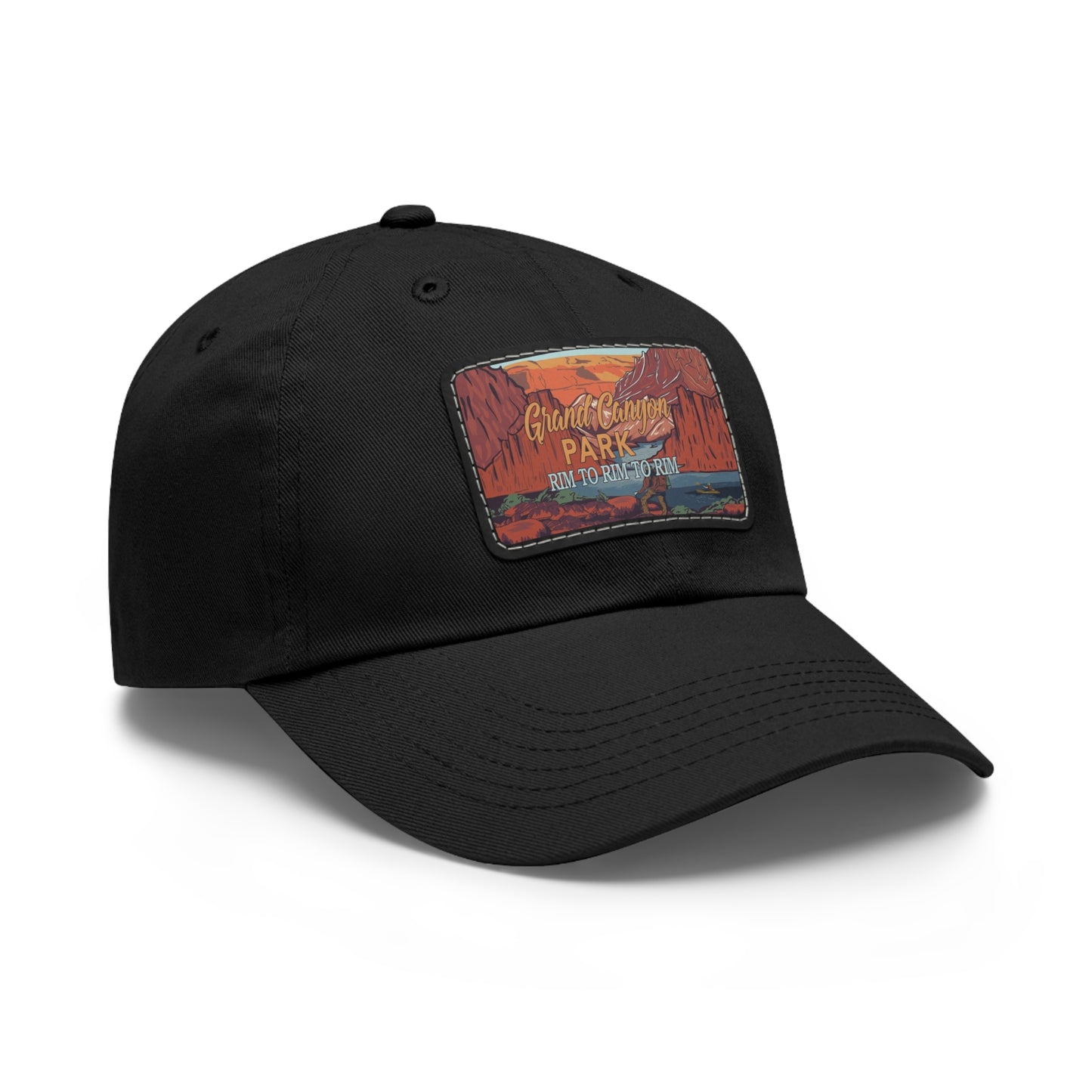 Rim To Rim To Rim Leather Patch Hat, Grand Canyon National Park Mountain Camping Hiking Mountain R2R2R Hat - HATNP012