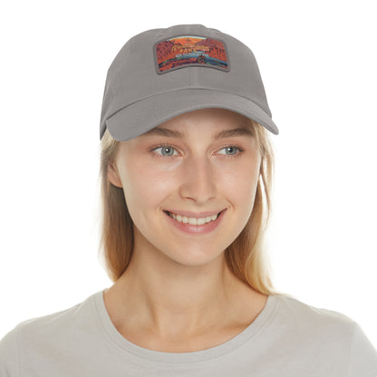 Rim To Rim To Rim Leather Patch Hat, Grand Canyon National Park Mountain Camping Hiking Mountain R2R2R Hat - HATNP012