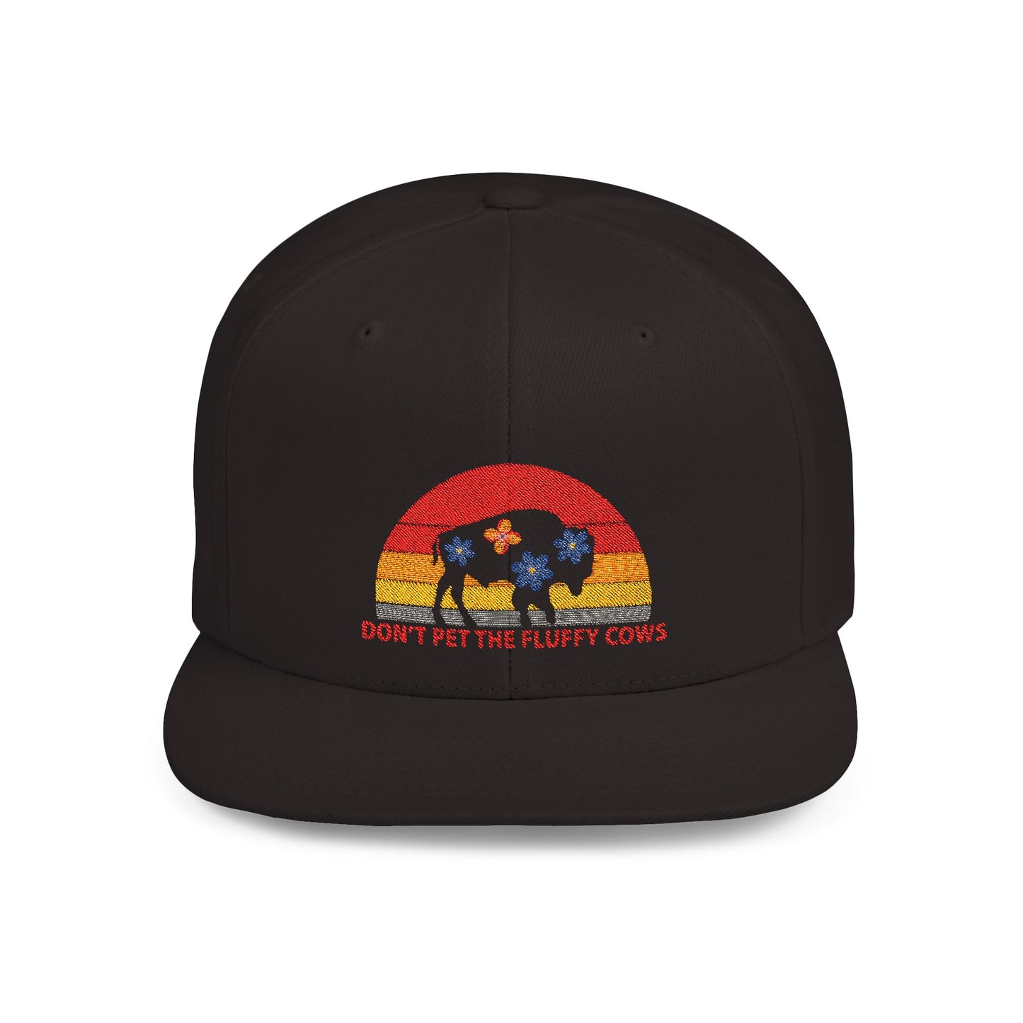 Don't Pet The Fluffty Cows Embrpidered Cap. Yellowstone National Park Flat Bill Snapback Gifts for Outdoor Enthusiasts Hat