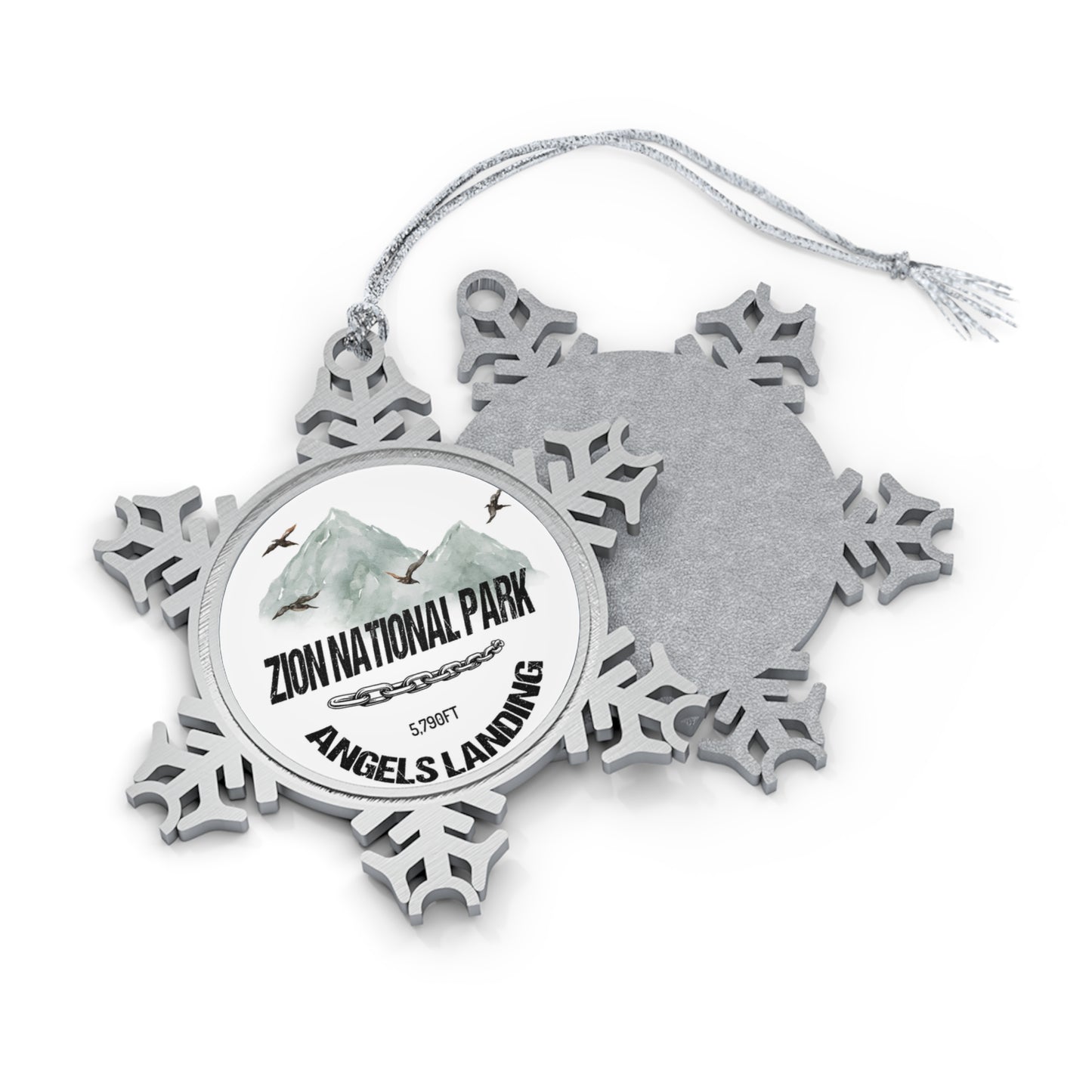 Angels Landing Zion National Park Pewter Snowflake Ornament, Holiday Decor Gifts for Men, Women, Friends Gifts from Family,