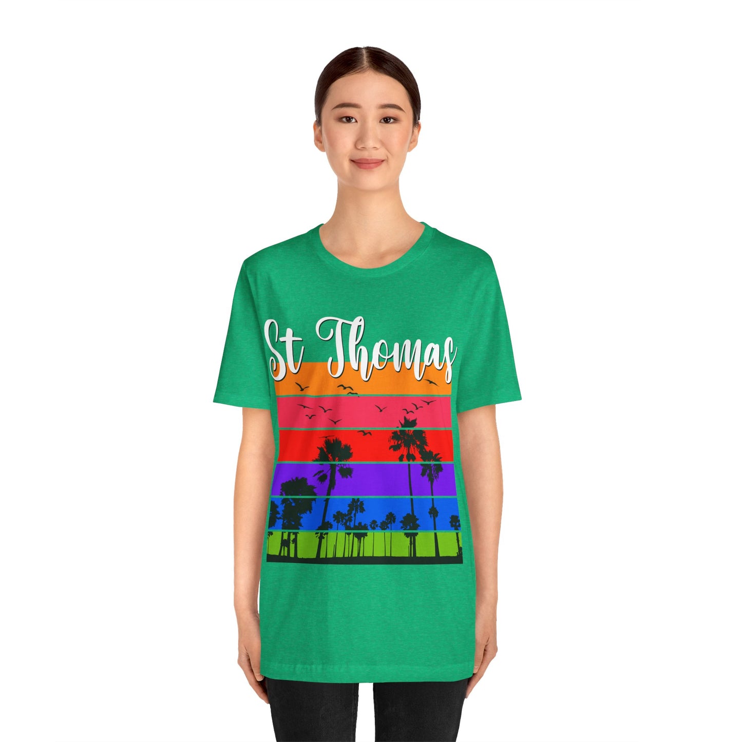 St Thomas Lover  Beach Rainbow Palm Trees Vacation Souvenir Travel Caribbean Sea shirt - NPT196ALL