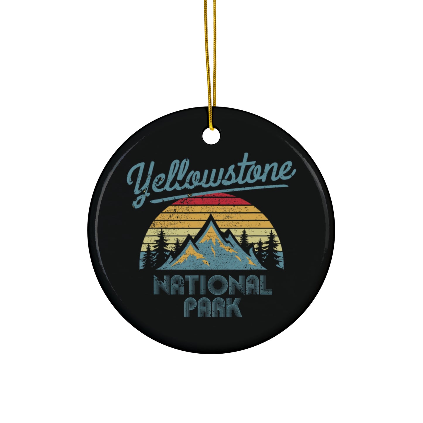 Yellowstone Ornament, Vintage Yellowstone National Park Hiking Mountain Ceramic Ornament - NP095ALL