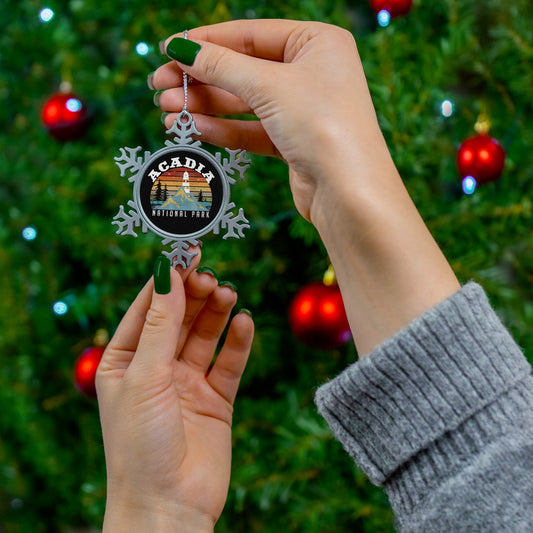 Acadia National Park Pewter Snowflake Ornament Printfoot Hiking, Gifts from Friends Family for Christmas Holidays - NP010ALL