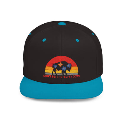 Don't Pet The Fluffty Cows Embrpidered Cap. Yellowstone National Park Flat Bill Snapback Gifts for Outdoor Enthusiasts Hat