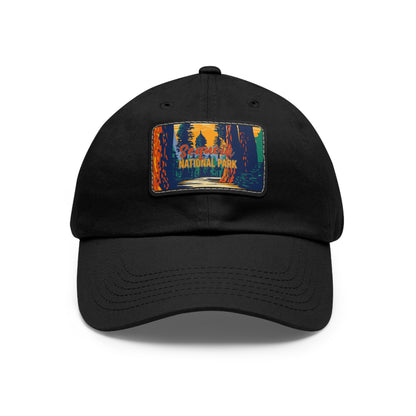 Sequoia National Park Leather Patch Hat, Mountain Hat, Gifts for Dad from Family for Father's Day and Birthday HATNP013