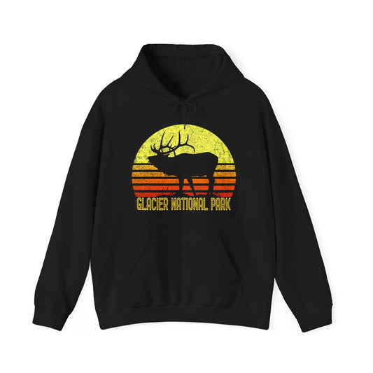 Vintage Glacier National Park Camping Hiking Moose Deer Hoodie - NP0340ALL