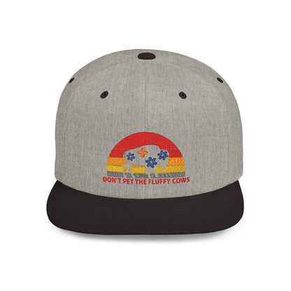 Don't Pet The Fluffty Cows Embrpidered Cap. Yellowstone National Park Flat Bill Snapback Gifts for Outdoor Enthusiasts Hat