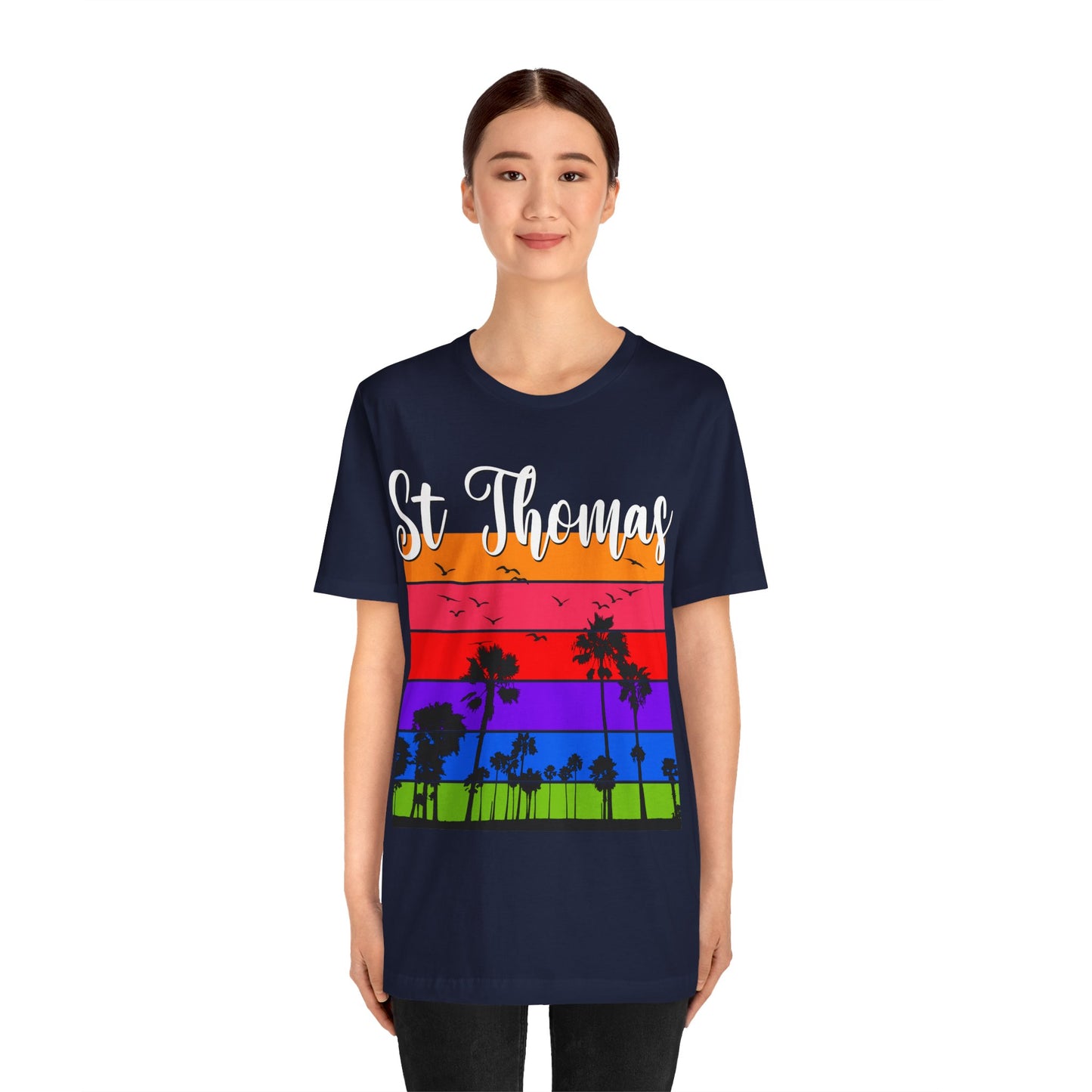 St Thomas Lover  Beach Rainbow Palm Trees Vacation Souvenir Travel Caribbean Sea shirt - NPT196ALL