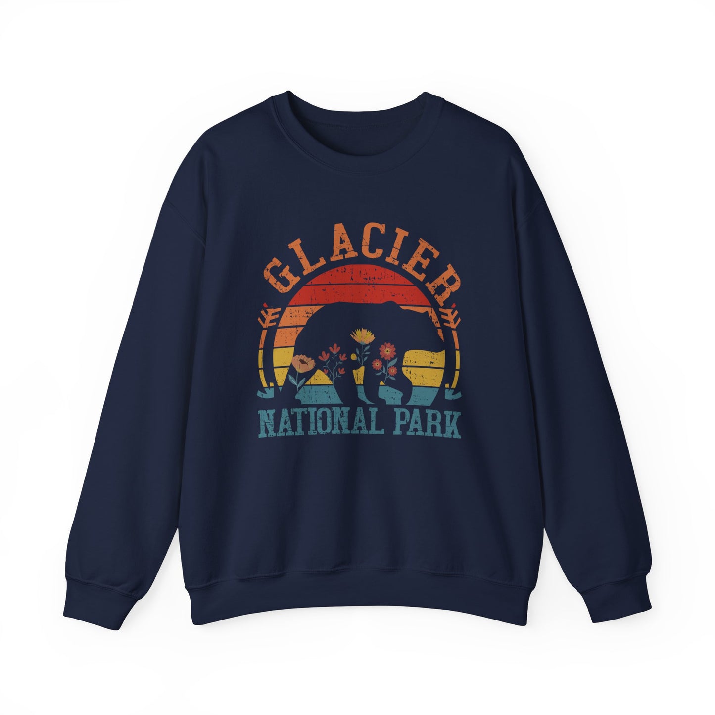 Glacier National Park Bear Floral Hiking Forest Camping Mountain Wild Flower Hiking Travel Sweatshirt - NPT015ALL