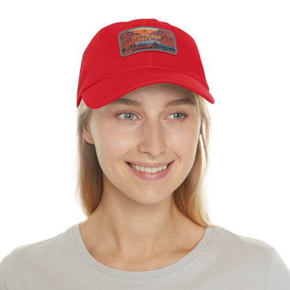 Rim To Rim To Rim Leather Patch Hat, Grand Canyon National Park Mountain Camping Hiking Mountain R2R2R Hat - HATNP012