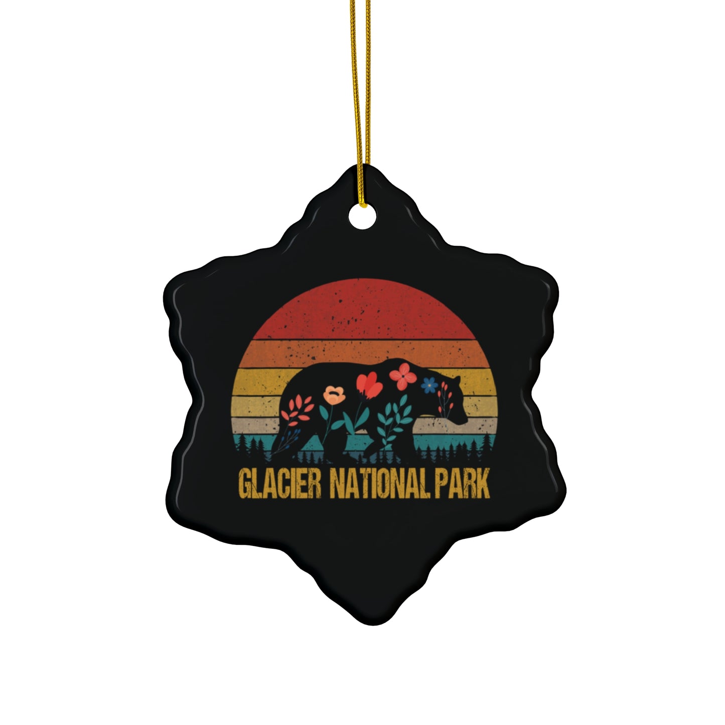 Glacier Ornament, Glacier National Park Bear Flowers Hiking Camping Ceramic Ornament - NP0399ALL