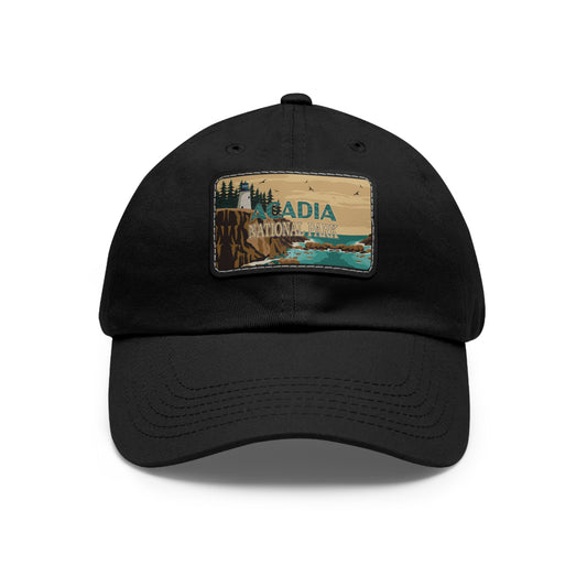 Acadia Leather Patch Hat, Inspirational Camping Gifts for Dad, Father's Day Outdoor Adventure Hat from Family HATNP011