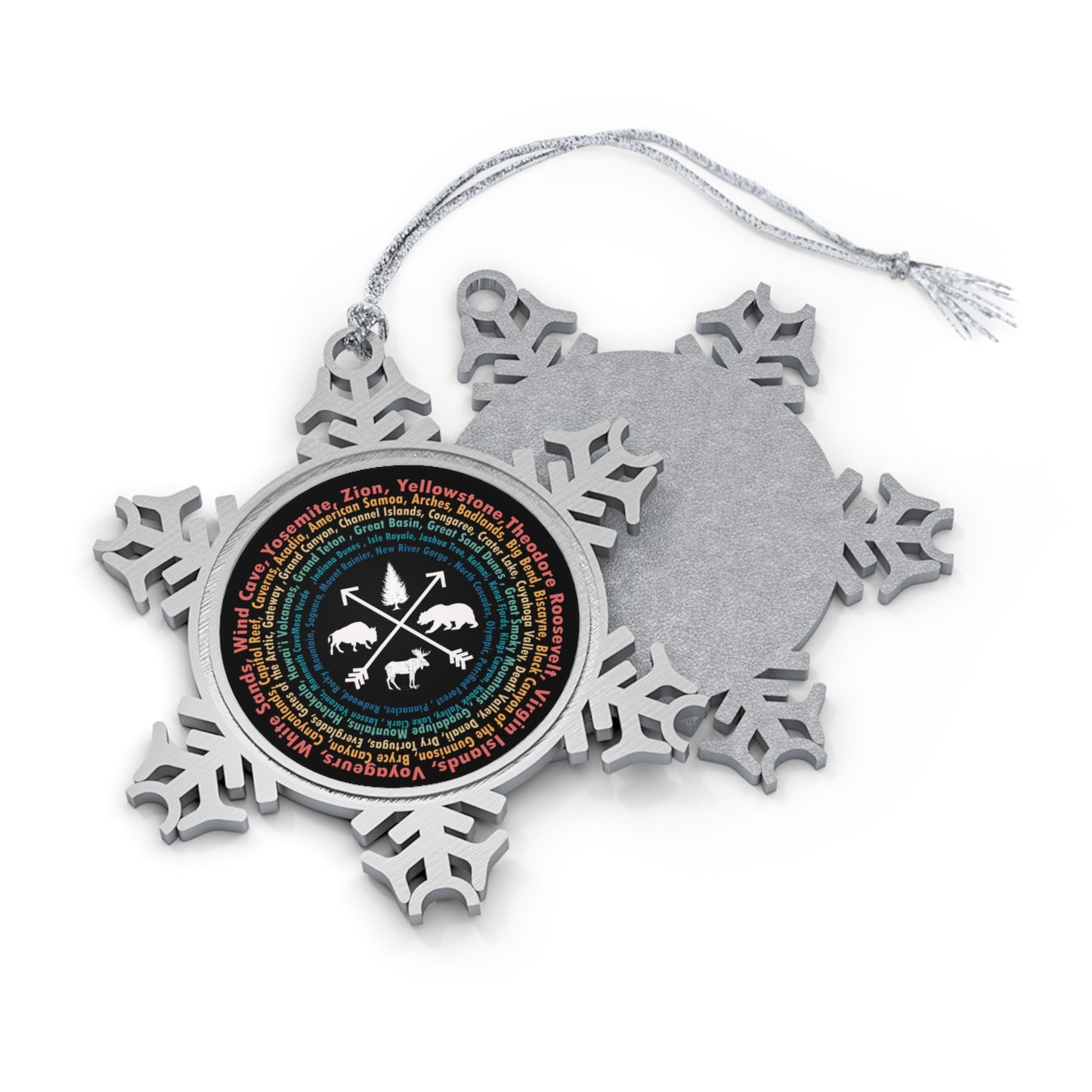 63 US National Park Camping Pewter Snowflake Ornament, Holiday Deco Nature Lovers, Gifts for Friends and Family NP069ALL