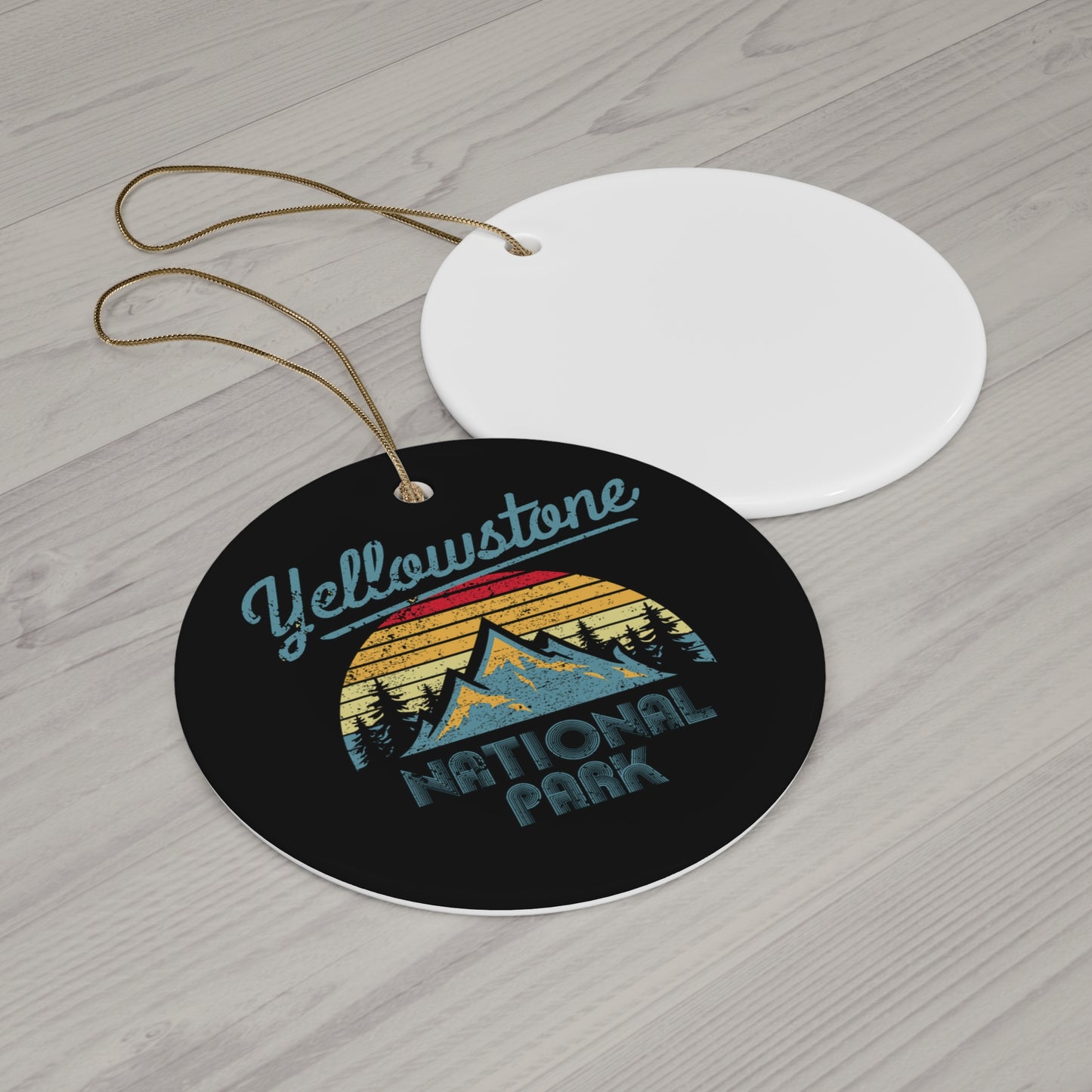 Yellowstone Ornament, Vintage Yellowstone National Park Hiking Mountain Ceramic Ornament - NP095ALL