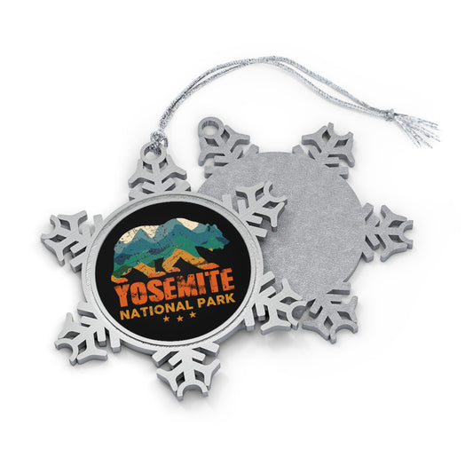 Vintage Yosemite National Park Souvenir Hiking Wilderess Bear Pewter Snowflake Ornament - NP047ALL