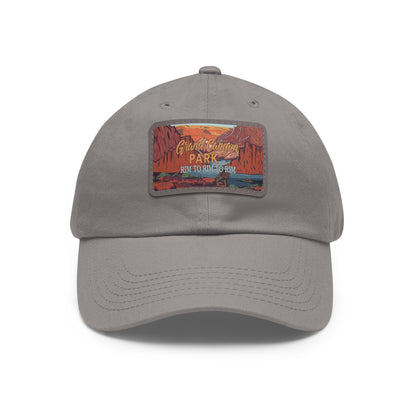 Rim To Rim To Rim Leather Patch Hat, Grand Canyon National Park Mountain Camping Hiking Mountain R2R2R Hat - HATNP012