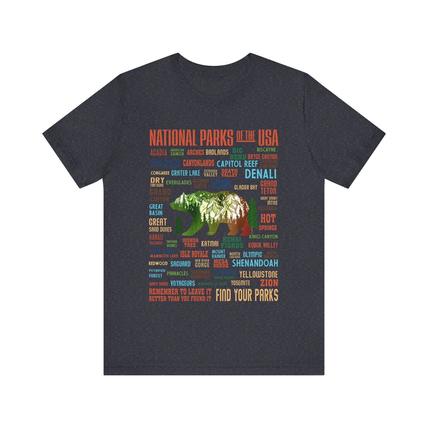 63 National Park Checklist Hiking Shirt, All 63 US National Park Name List Adventure Bear shirt - Npt031all