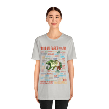 63 National Park Checklist Hiking Shirt, All 63 US National Park Name List Adventure Bear shirt - Npt031all