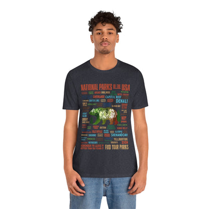 63 National Park Checklist Hiking Shirt, All 63 US National Park Name List Adventure Bear shirt - Npt031all