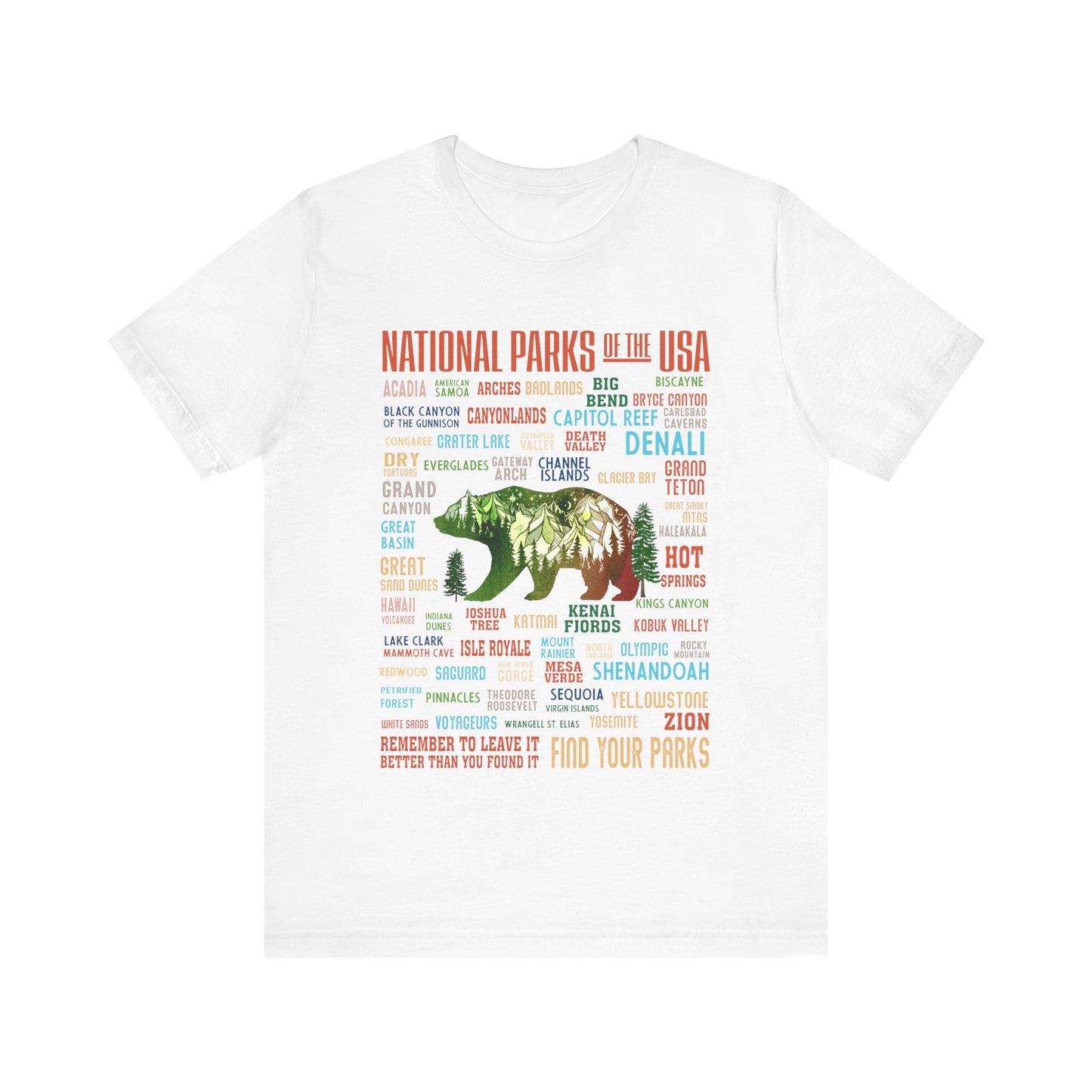 63 National Park Checklist Hiking Shirt, All 63 US National Park Name List Adventure Bear shirt - Npt031all