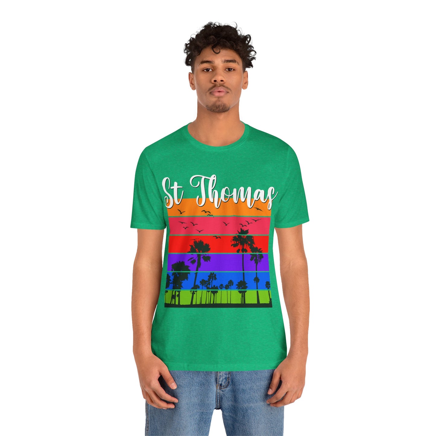 St Thomas Lover  Beach Rainbow Palm Trees Vacation Souvenir Travel Caribbean Sea shirt - NPT196ALL