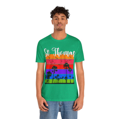 St Thomas Lover  Beach Rainbow Palm Trees Vacation Souvenir Travel Caribbean Sea shirt - NPT196ALL