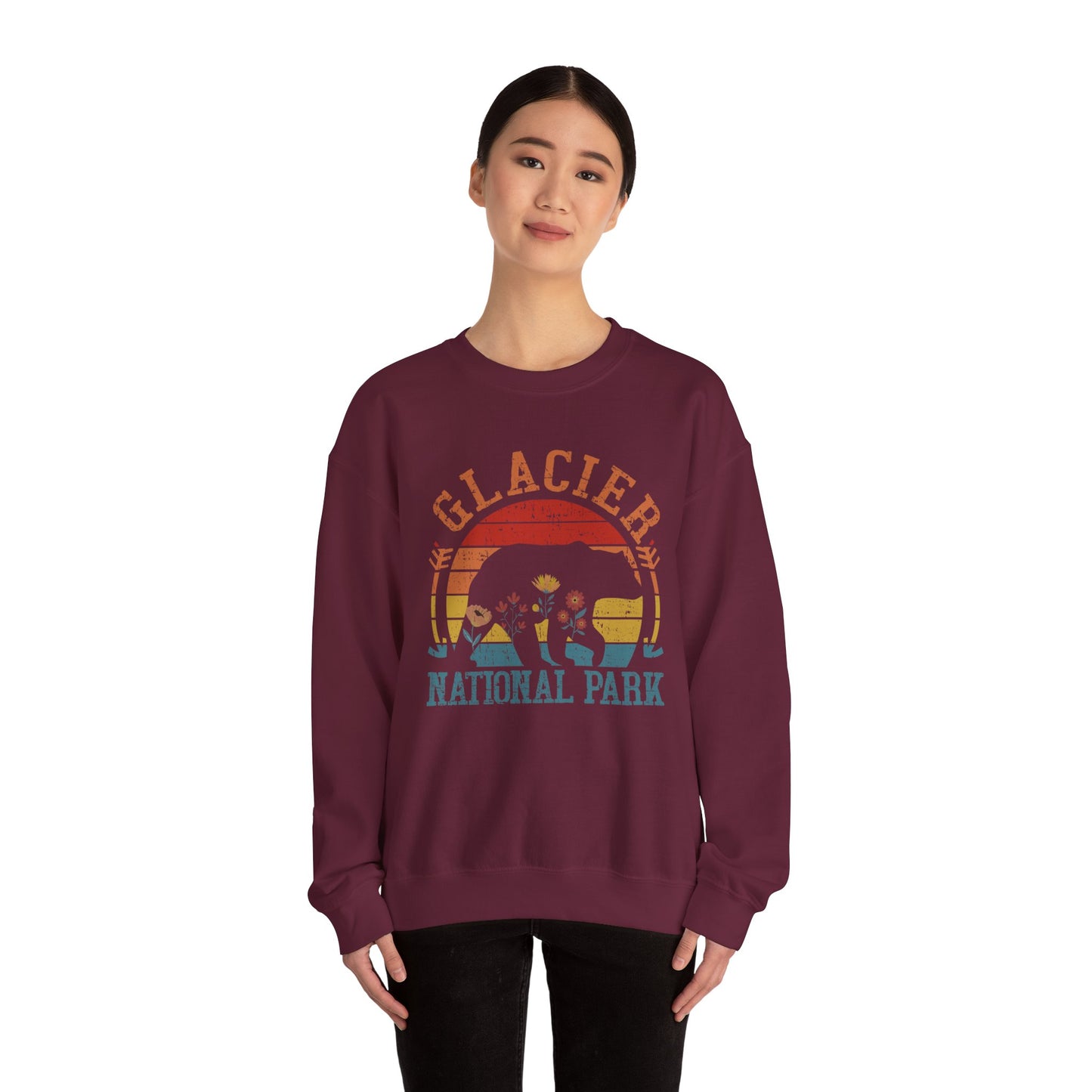 Glacier National Park Bear Floral Hiking Forest Camping Mountain Wild Flower Hiking Travel Sweatshirt - NPT015ALL