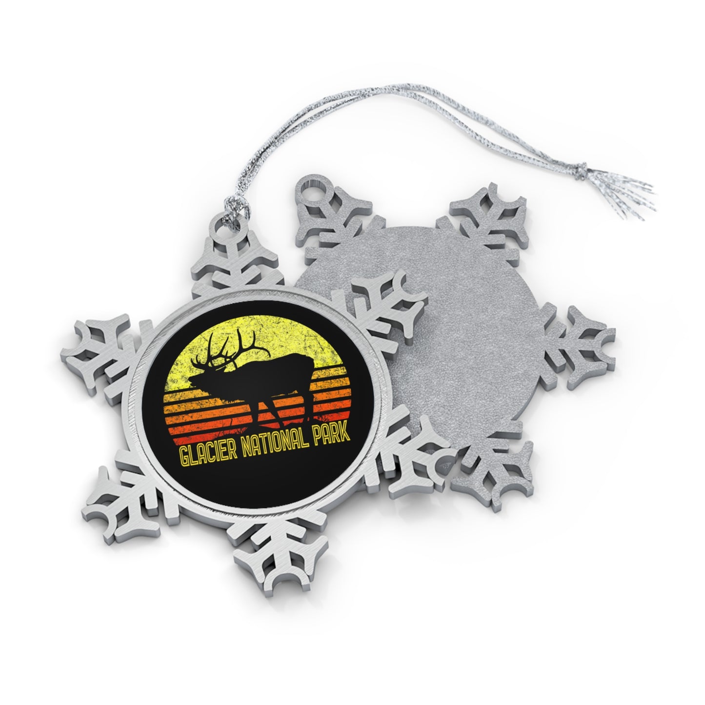 Glacier National Park Desert National Park Moose Deer Hiking Camping Pewter Snowflake Ornament - NP0340ALL