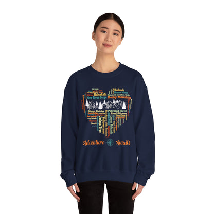 All 63 US National Park Bucket List Name Camping Heart Love Camping Sweatshirt - Npt057all