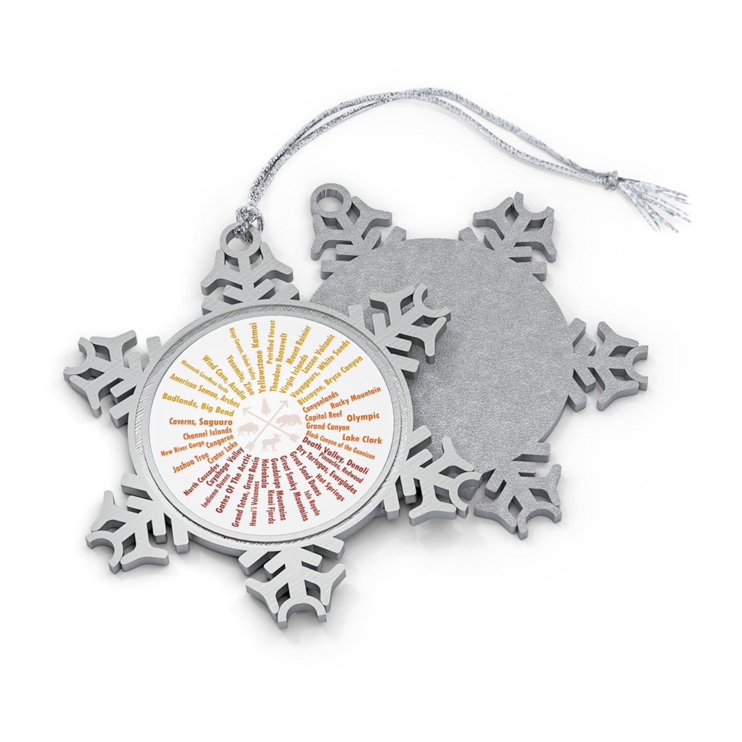 Denali National Park Pewter Snowflake Ornament, Gifts from Friends and Family,  Christmas or Holiday Decor NP0123ALL