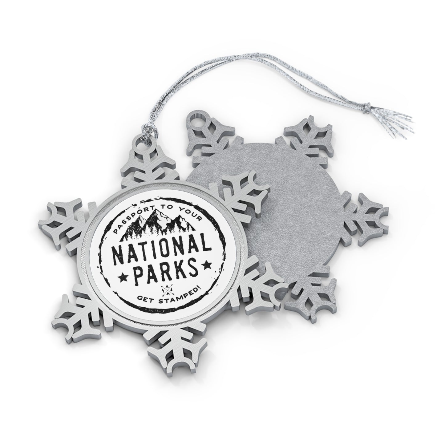 US National Park Passport Hiking National Park Stamp Pewter Snowflake Ornament - NP040ALL