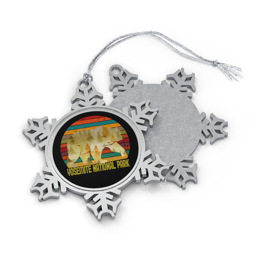 Yosemite National Park Camping Forest Bear Hiker Hiking Camping Pewter Snowflake Ornament - NP0343ALL